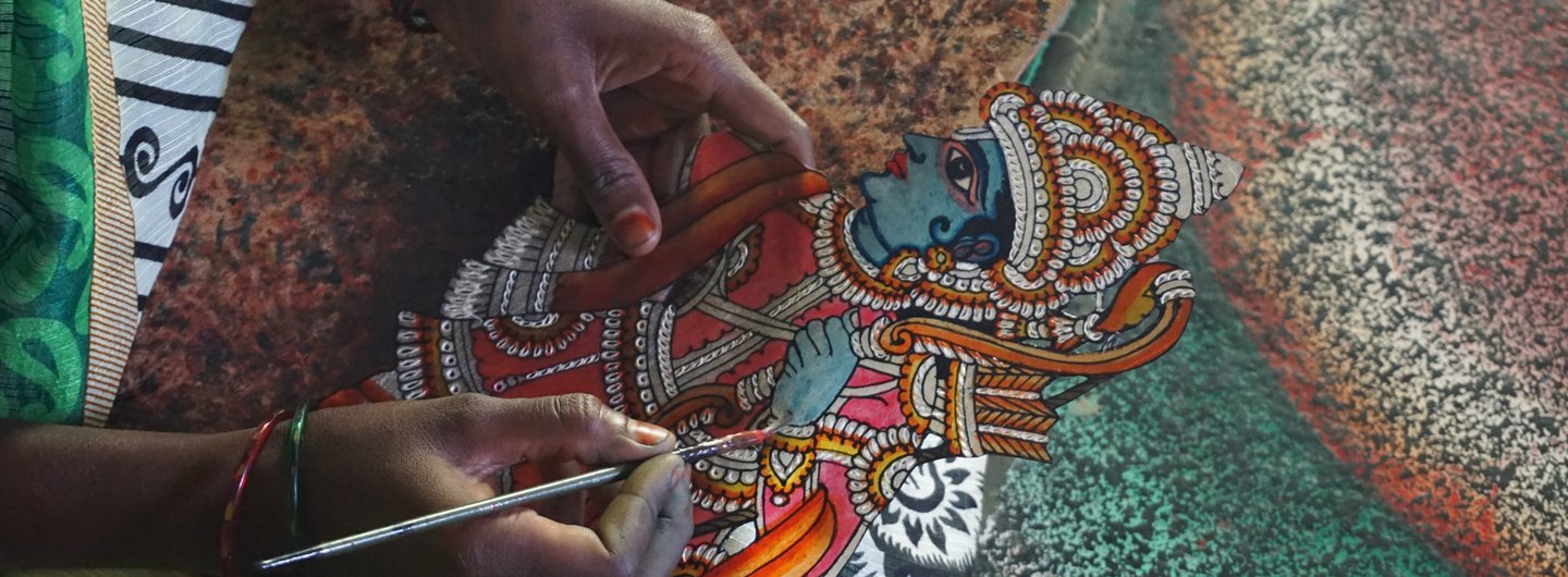 Leather puppetry artisan at work in Nimmalakunta, Andhra Pradesh (USTTAD scheme)