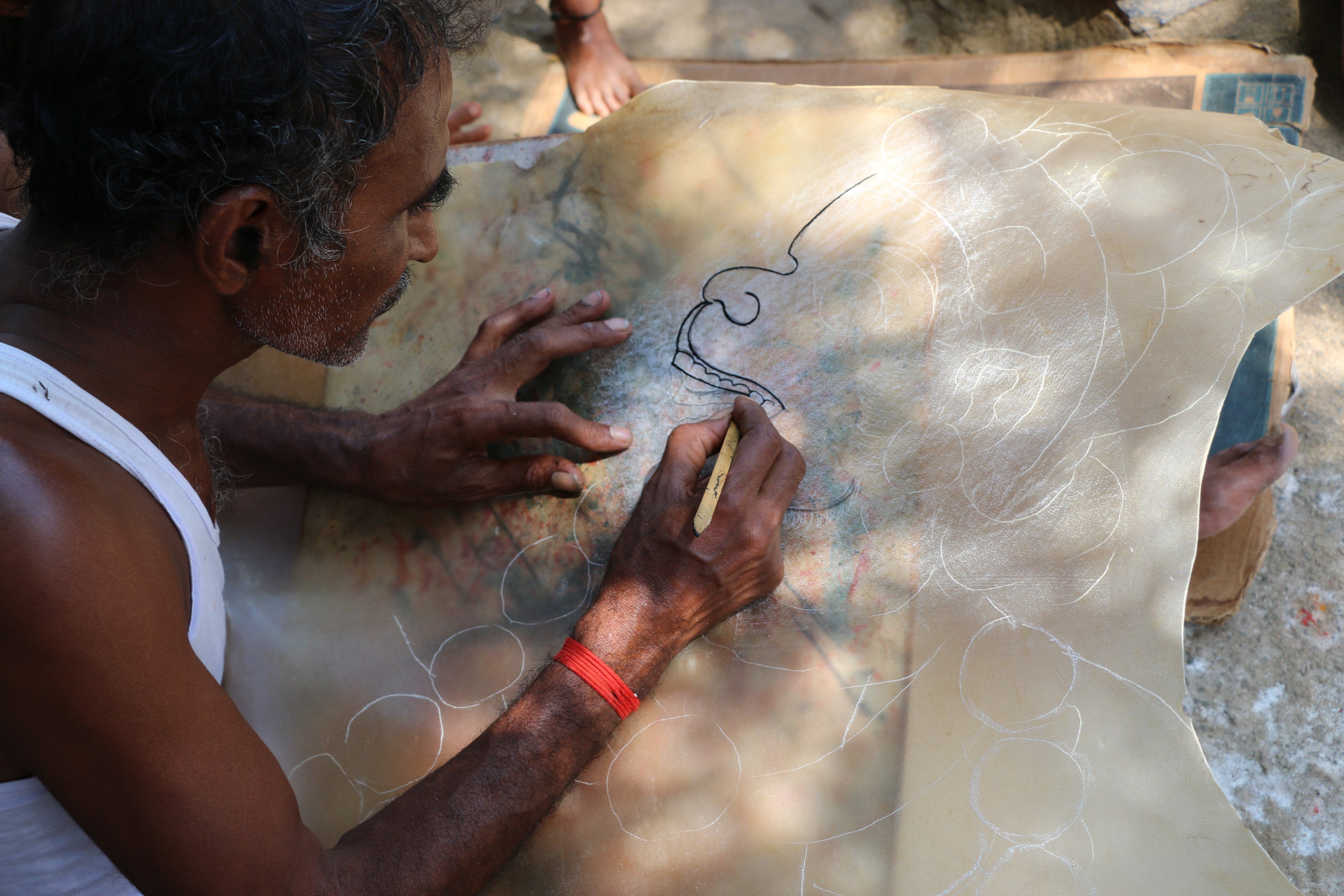 Leather puppetry artisan at work in Nimmalakunta, Andhra Pradesh (USTTAD scheme)